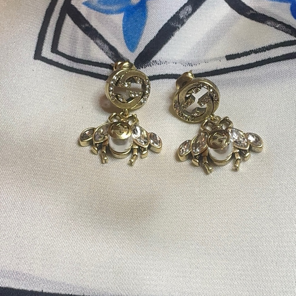 Gucci Gold-Tone Marmont Crystal Bee Drop Earrings - Picture 3 of 6